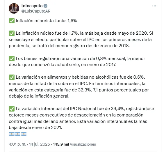 posteo caputo inflacion junio 2025
