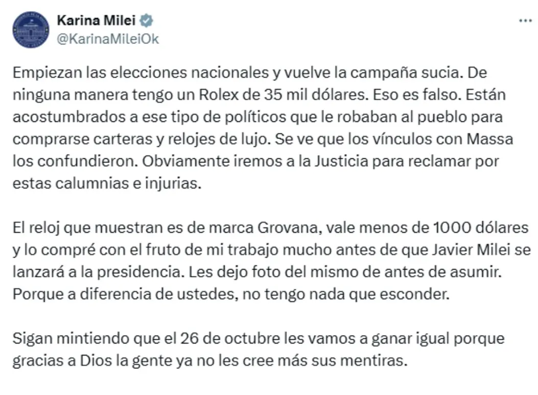 tuit karina milei