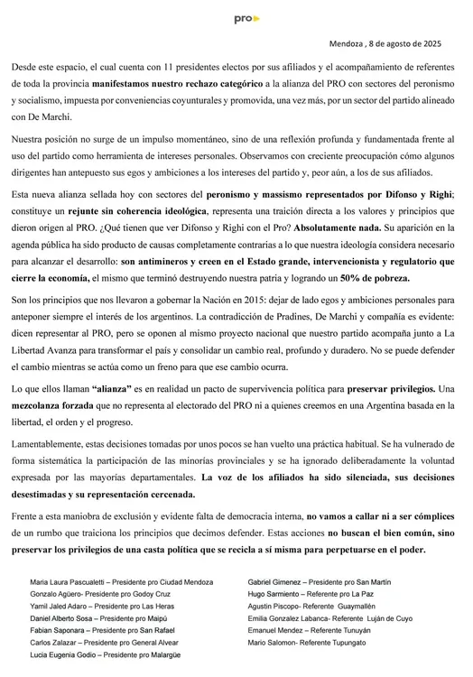 comunicado pro mendocino