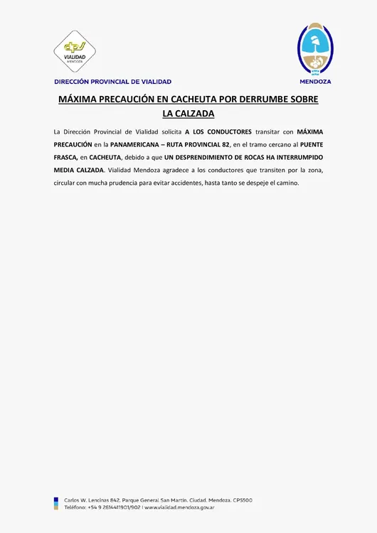 comunicado vialidad mendoza