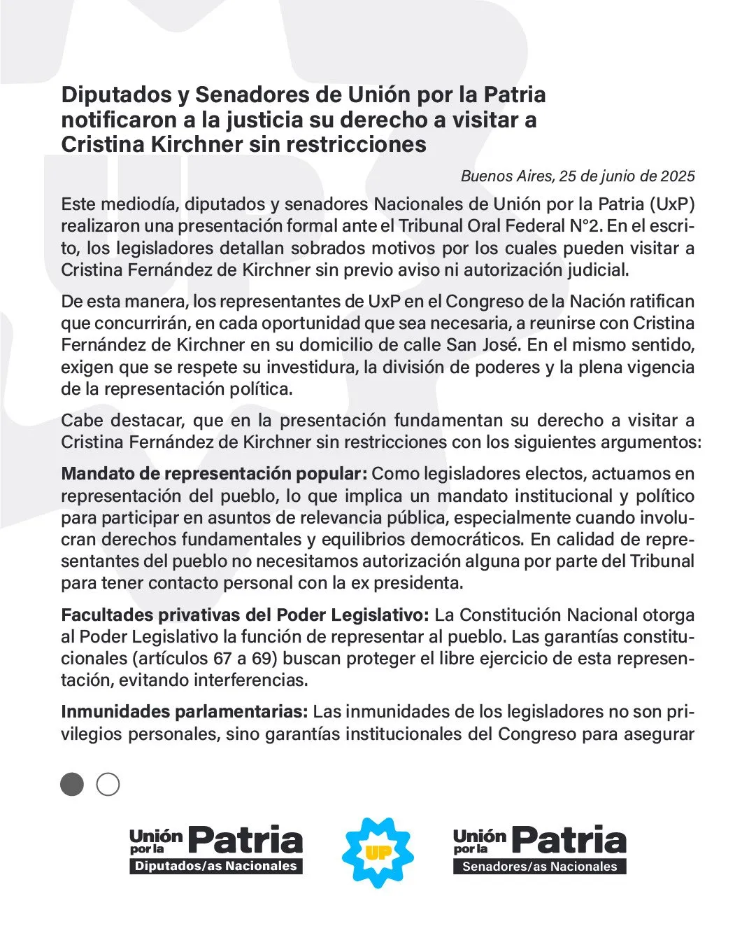 comunicado diputados y senadores